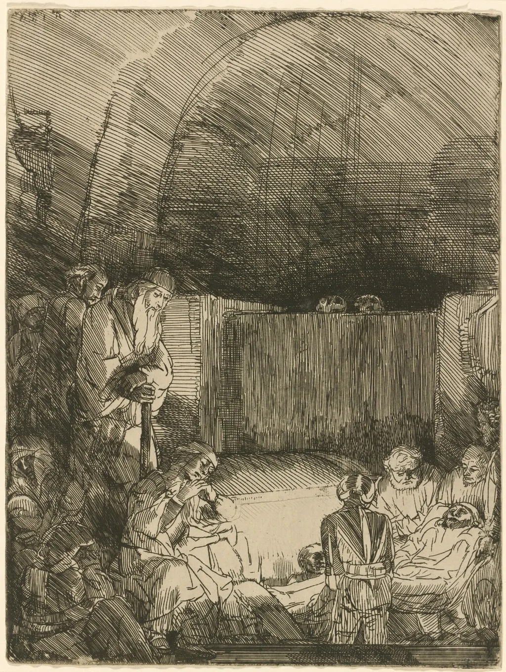 The Entombment, by Rembrandt, ink, 1654