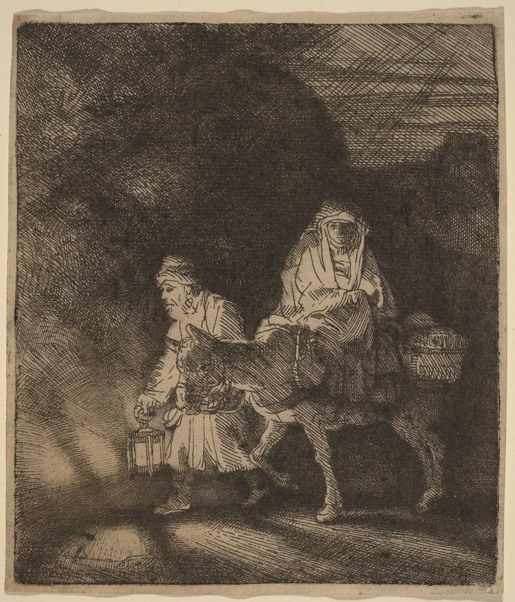 The Flight into Egypt: a Night Piece, by Rembrandt, ink, 1651