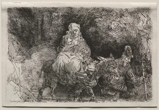 The Flight into Egypt: Crossing a Brook, by Rembrandt