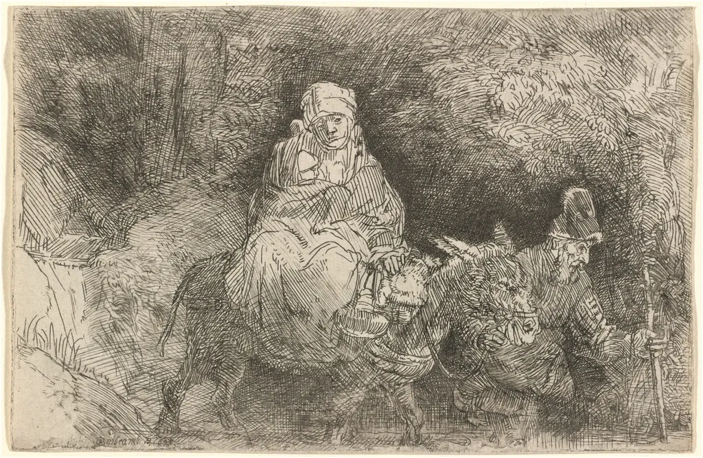 The Flight into Egypt: Crossing a Brook, by Rembrandt, ink, 1654