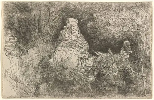 The Flight into Egypt: Crossing a Brook, by Rembrandt