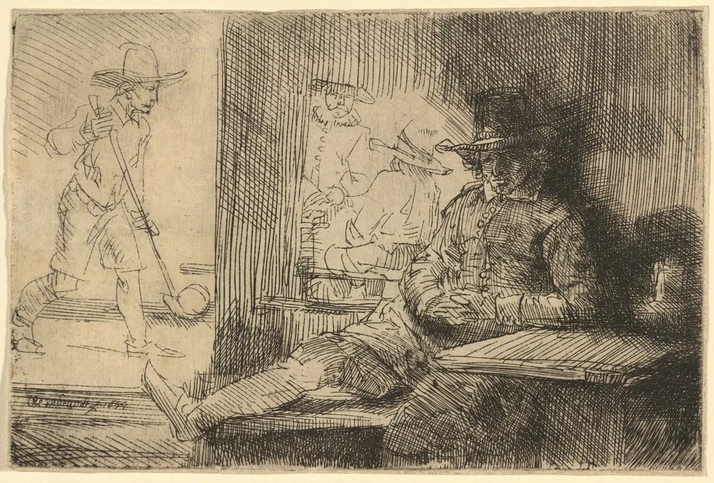 The Golf Player, by Rembrandt, ink, 1654