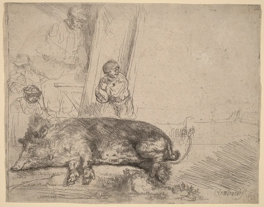 The Hog, by Rembrandt, ink, 1643