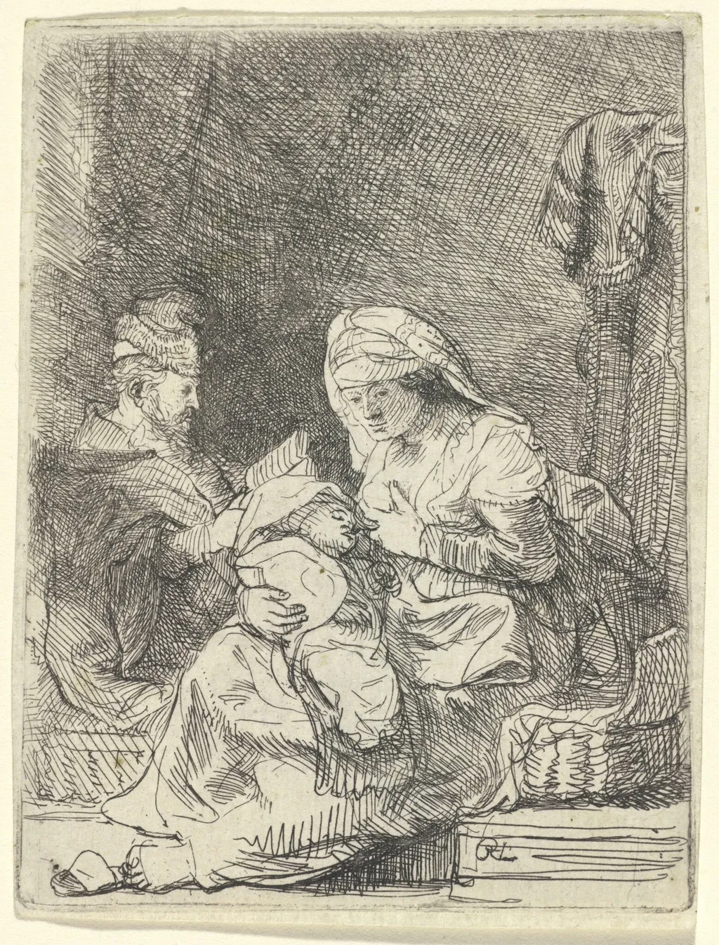 The Holy Family, by Rembrandt, ink, 1632