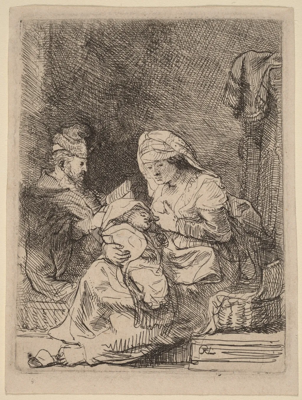 The Holy Family, by Rembrandt, ink, 1632