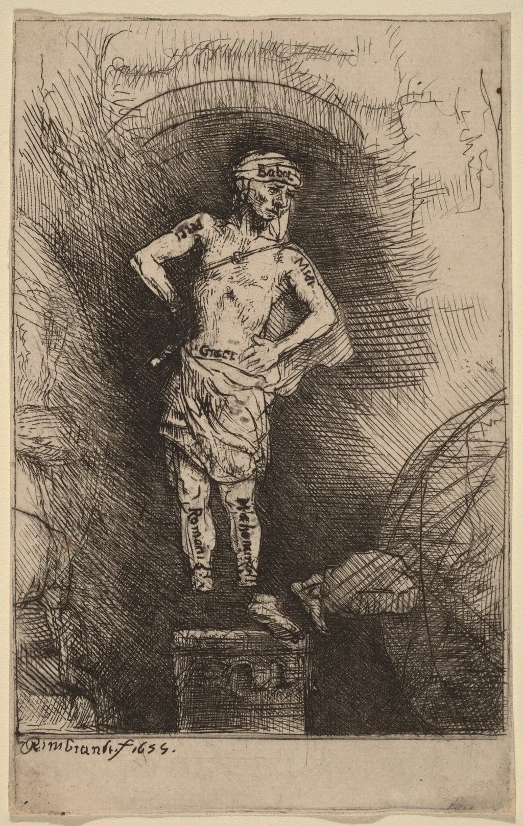 The Image Seen by Nebuchadnezzar, by Rembrandt, ink, 1655
