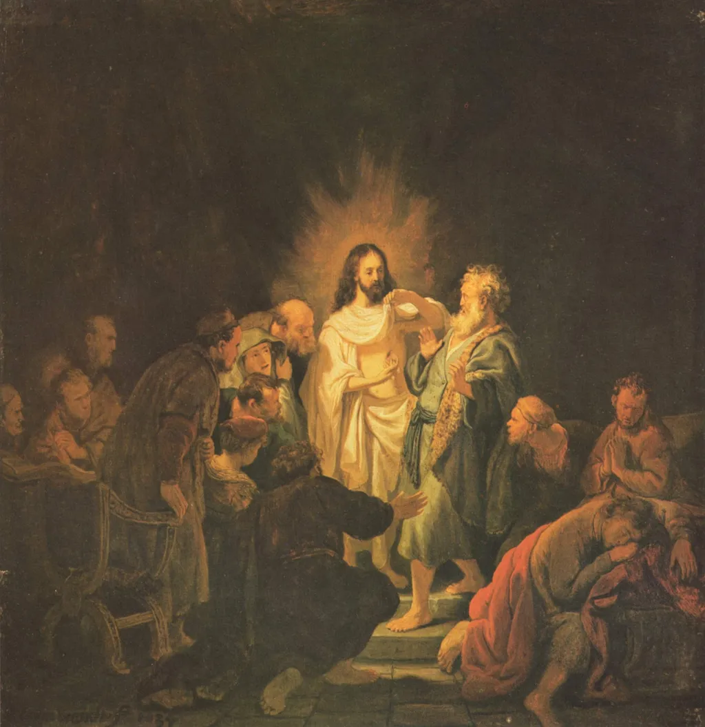 The Incredulity of St Thomas, by Rembrandt, oil, 1634