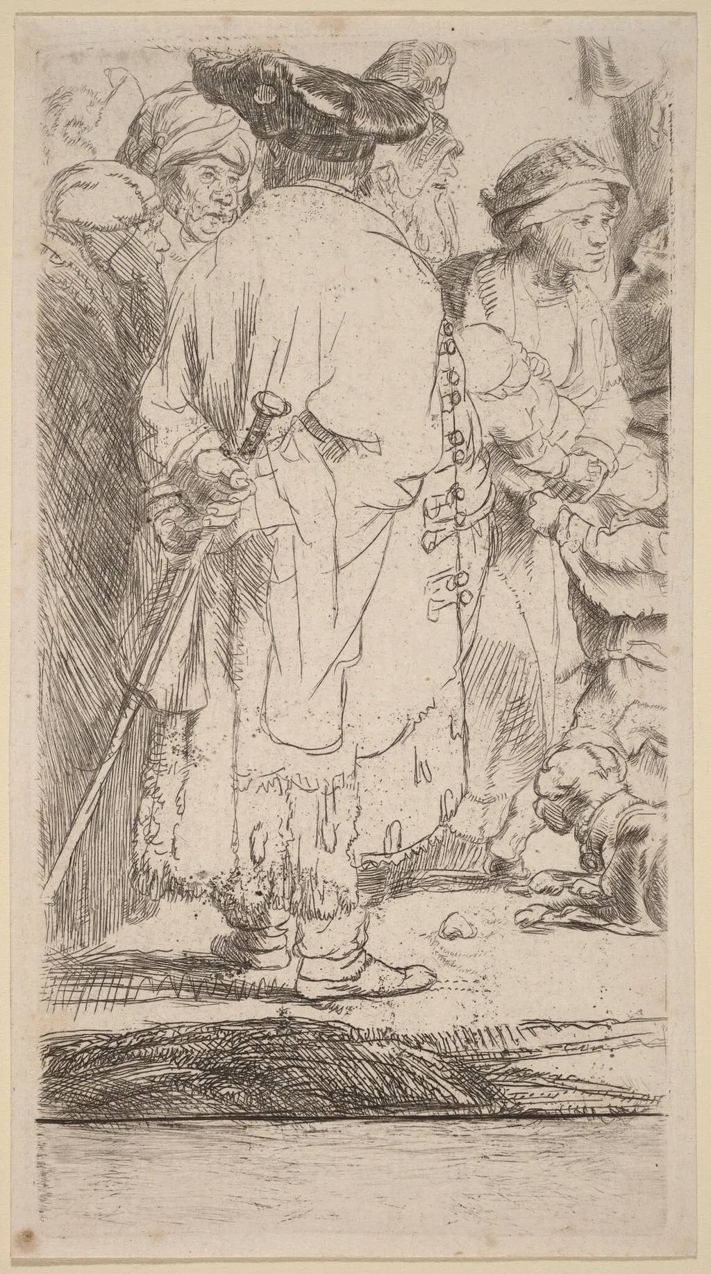 The Man with a Cane (Fragment from the Hundred Guilder Print), by Rembrandt, ink, 1649