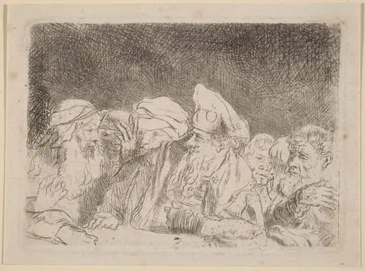 The Pharisees Debating (Fragment from the Hundred Guilder Print), by Rembrandt