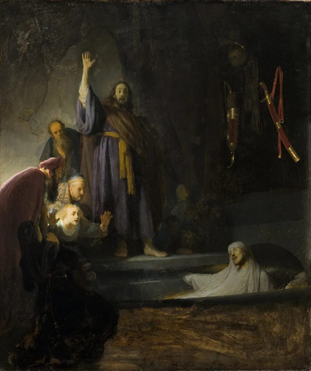 The Raising of Lazarus, by Rembrandt, oil, 1630