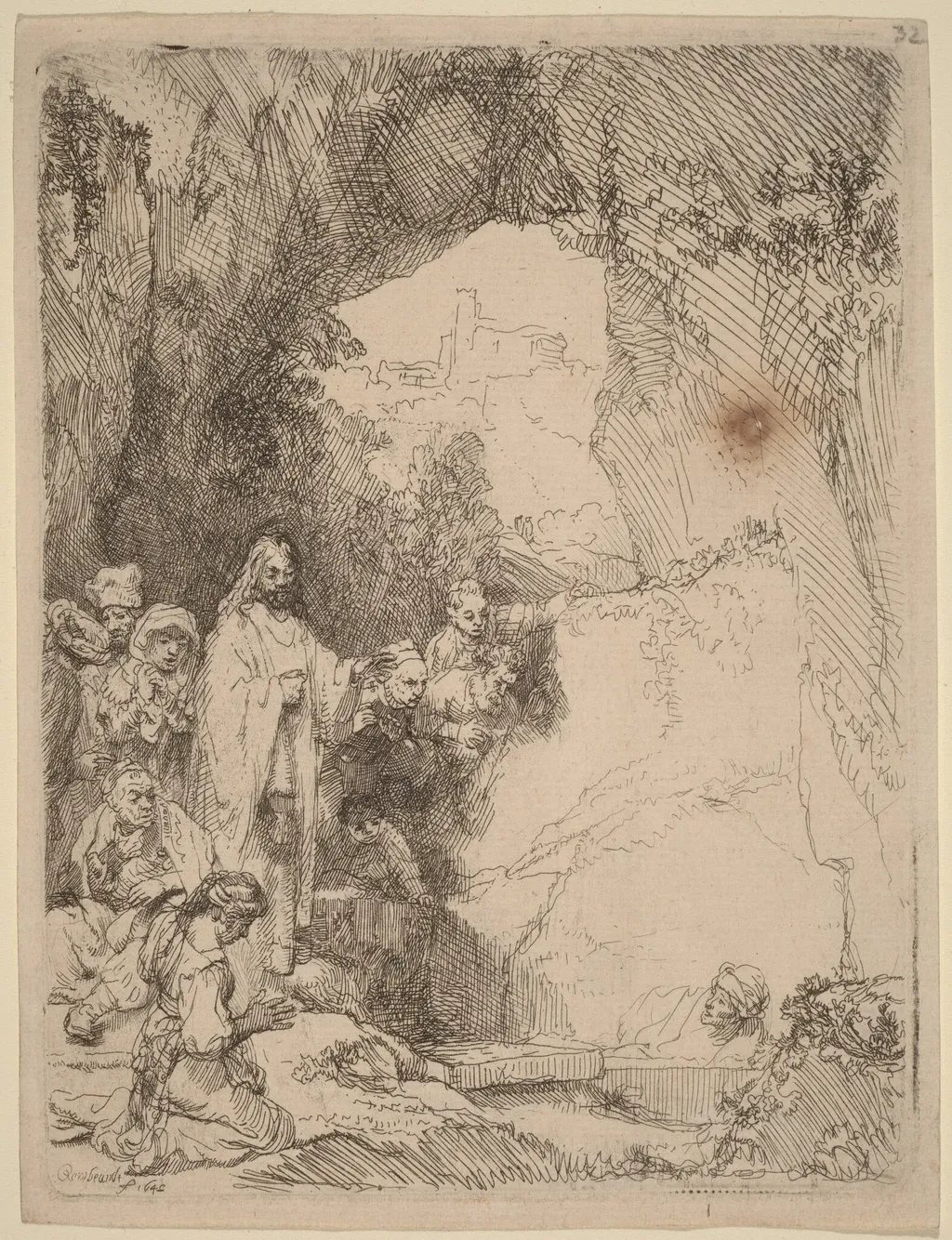 The Raising of Lazarus: Small Plate, by Rembrandt, ink, 1642