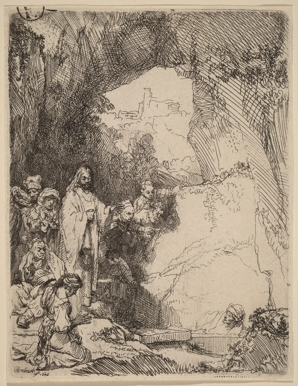 The Raising of Lazarus: Small Plate, by Rembrandt, ink, 1642