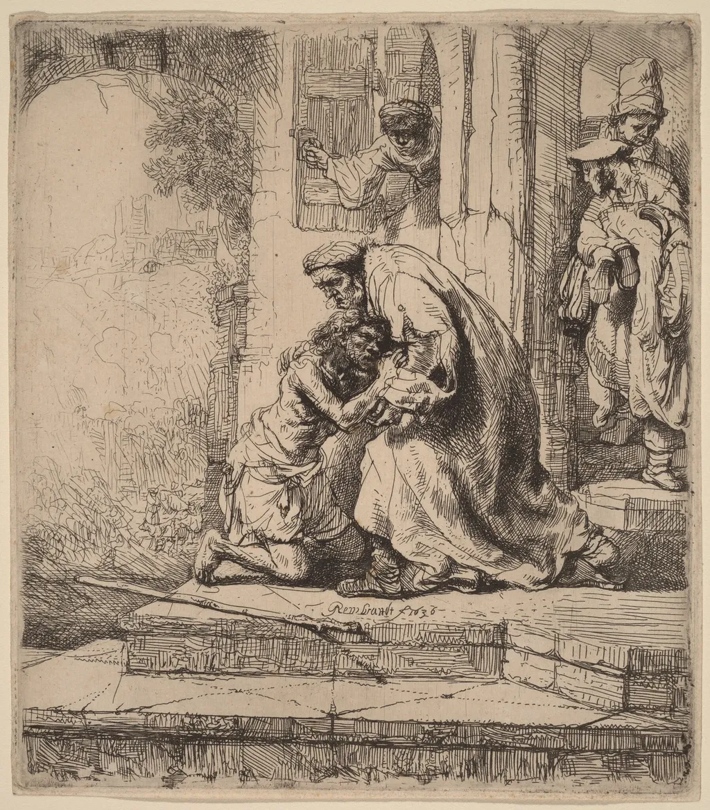 The Return of the Prodigal Son, by Rembrandt, ink, 1636