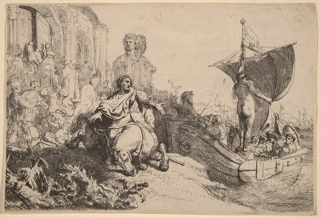 The Ship of Fortune, by Rembrandt, ink, 1633