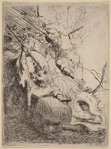 The Small Lion Hunt (with One Lion), by Rembrandt