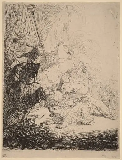 The Small Lion Hunt (with Two Lions), by Rembrandt