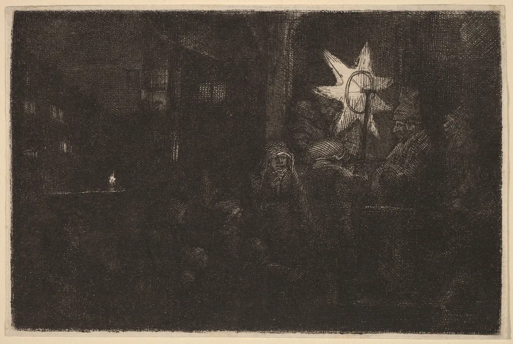 The Star of the Kings: a Night Piece, by Rembrandt, ink, 1651