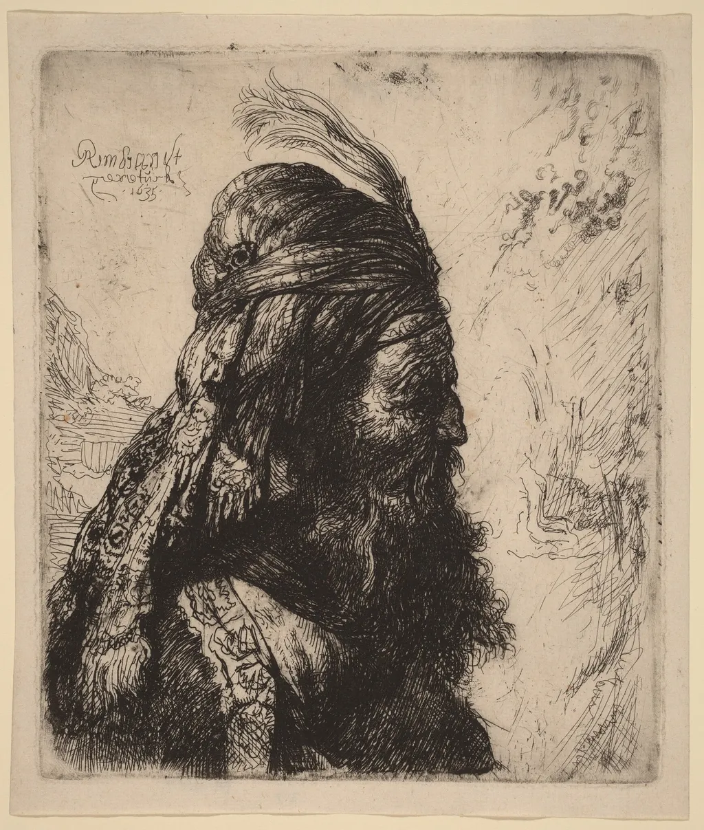 The Third Oriental Head, by Rembrandt, ink, 1635