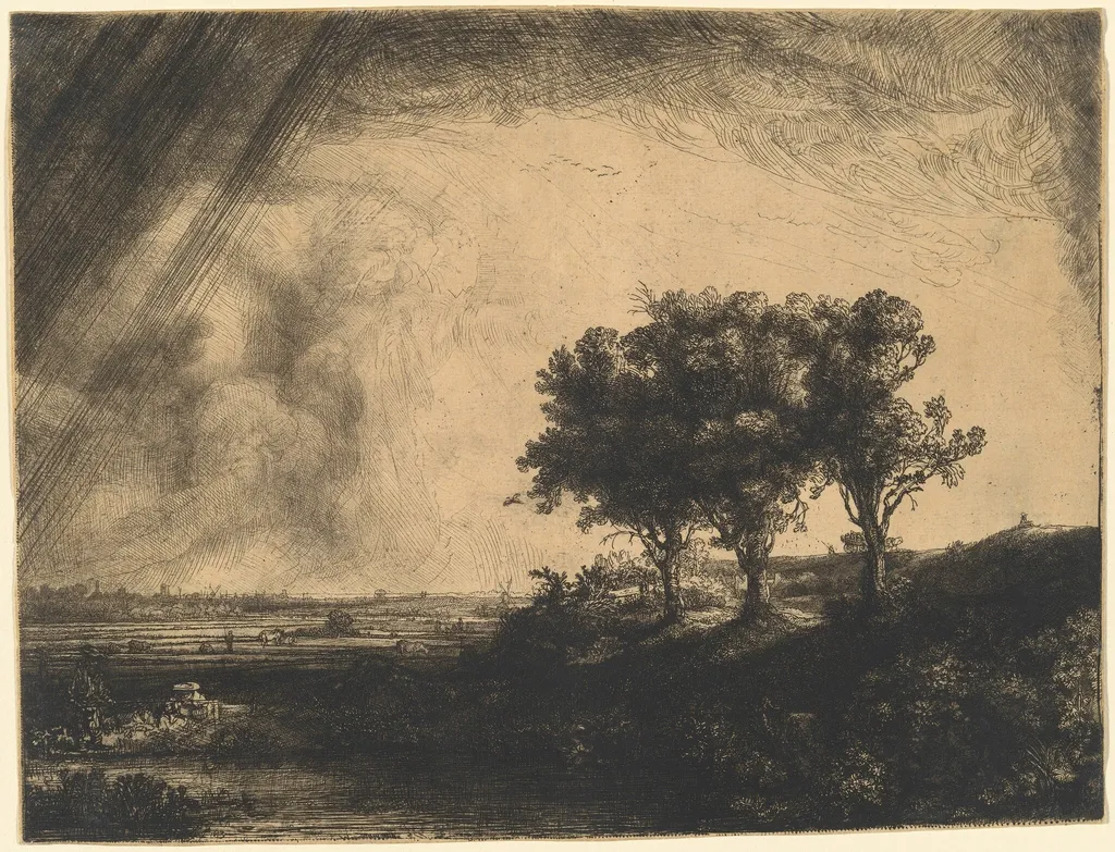 The Three Trees, by Rembrandt, ink, 1643