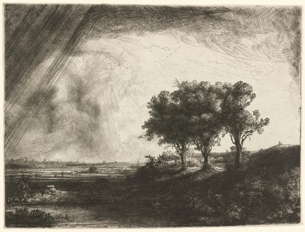 The Three Trees, by Rembrandt, ink, 1643