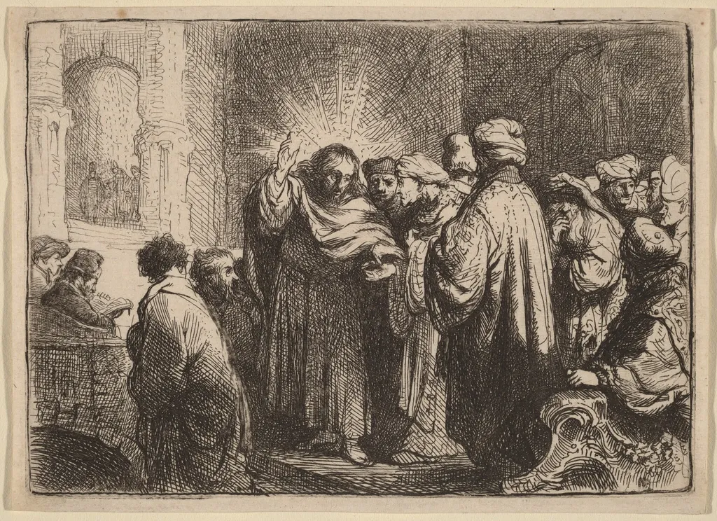 The Tribute Money, by Rembrandt, ink, 1635