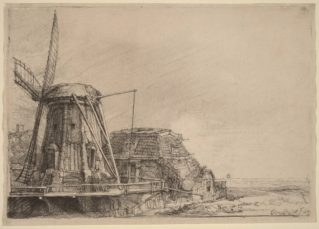 The Windmill, by Rembrandt, ink, 1641