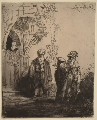 Three Oriental Figures (Jacob and Laban?), by Rembrandt