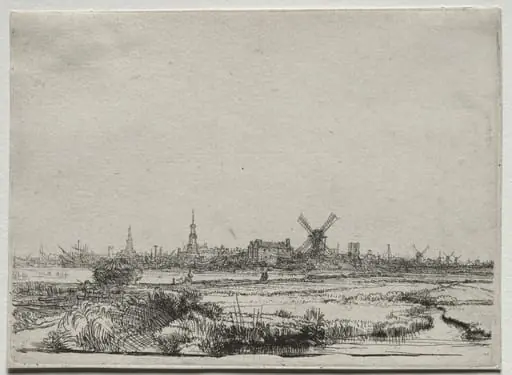 View of Amsterdam from the North West, by Rembrandt