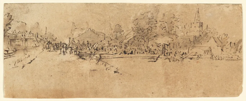 View of Diemen, by Rembrandt, ink, 1655