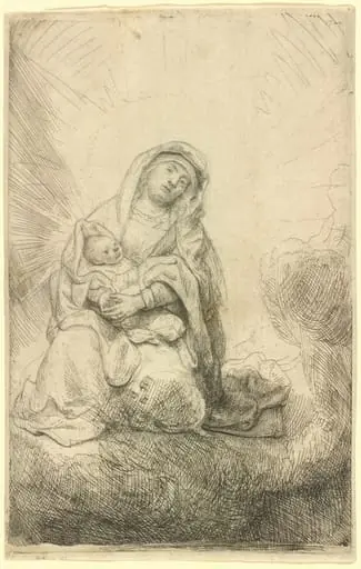 Virgin and Child in the Clouds, by Rembrandt
