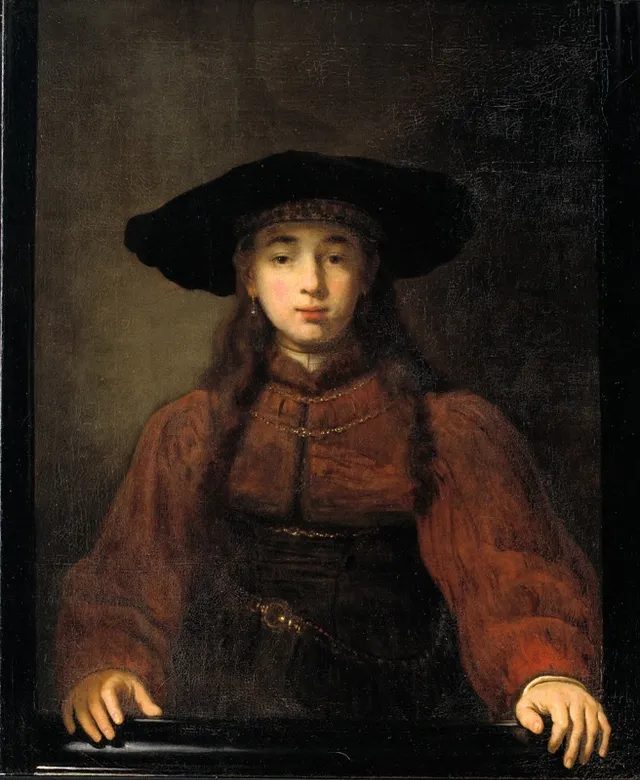 A Young Woman Resting her Hands on the Picture Frame