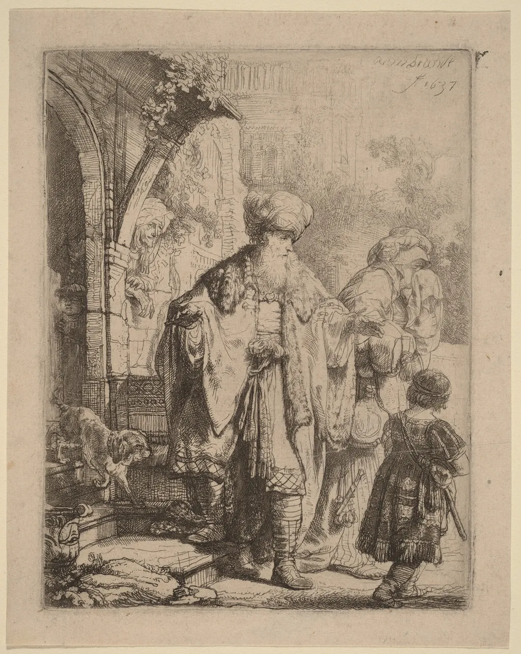 Abraham Casting Out Hagar and Ishmael, by Rembrandt van Rijn, ink, 1637
