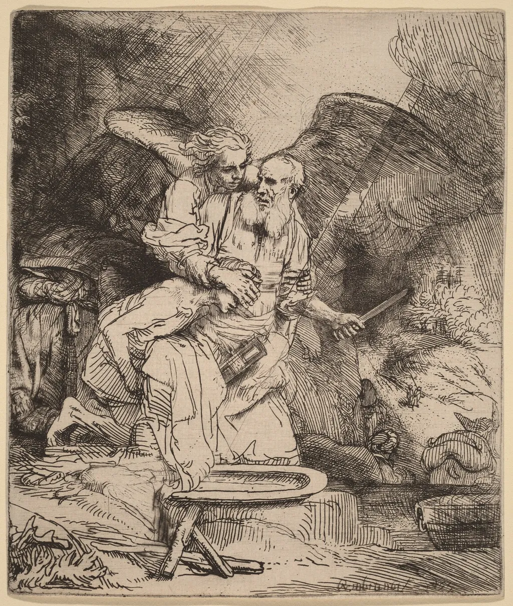 Abraham's Sacrifice, by Rembrandt van Rijn, ink, 1655