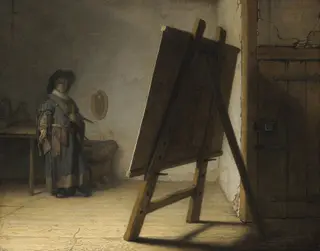 Artist in his studio, by Rembrandt van Rijn, 1628