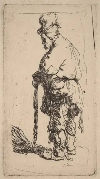 Beggar Leaning on a Stick, Facing Left, by Rembrandt van Rijn