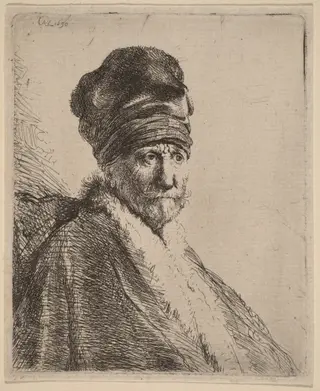 Bust of a Man Wearing a High Cap, Three-Quarters Right (The Artist's Father?), by Rembrandt van Rijn