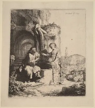 Christ and the Woman of Samaria Among Ruins, by Rembrandt van Rijn