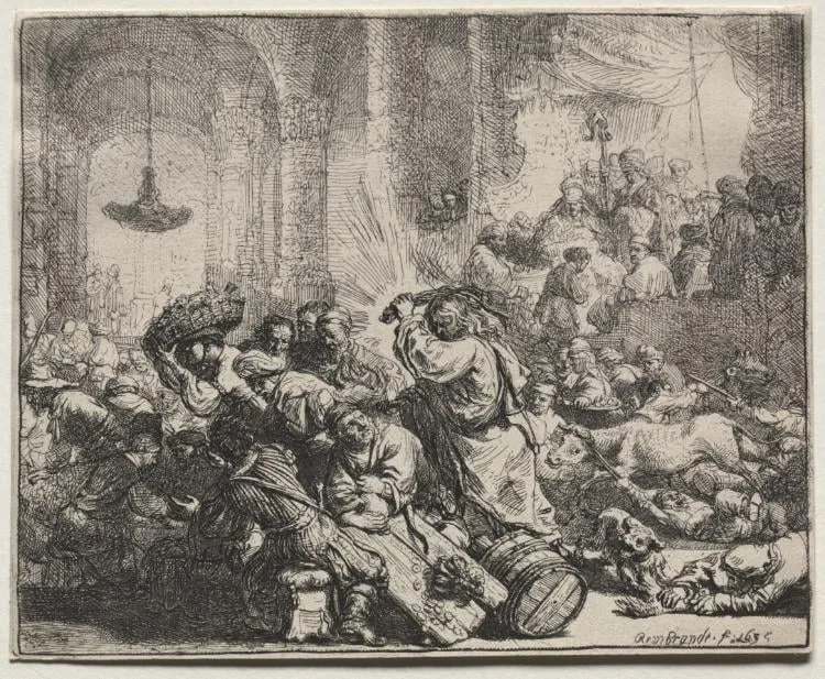 Christ Driving the Money Changers from the Temple, by Rembrandt van Rijn, 1635