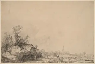 Cottage beside a Canal, by Rembrandt van Rijn