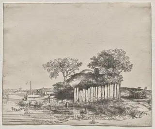 Cottage with a White Paling, by Rembrandt van Rijn