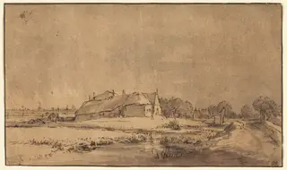 Cottages and Barn beside a Road, by Rembrandt van Rijn