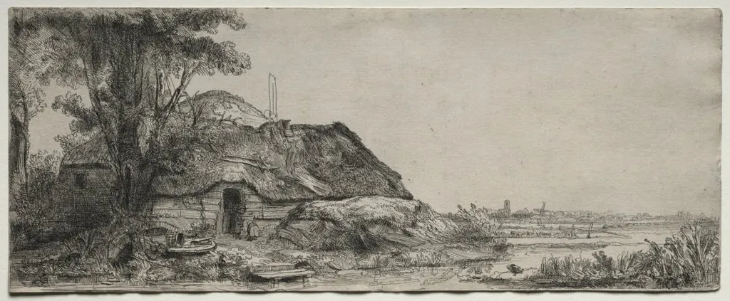 Landscape with a Cottage and a Large Tree, by Rembrandt van Rijn, 1641