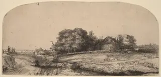 Landscape with a Hay Barn and a Flock of Sheep, by Rembrandt van Rijn