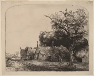 Landscape with Three Gabled Cottages beside a Road, by Rembrandt van Rijn