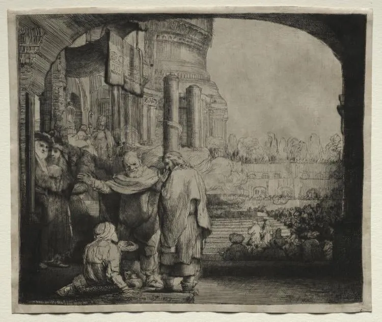 Peter and John Healing the Cripple at the Gate of the Temple, by Rembrandt van Rijn, 1659