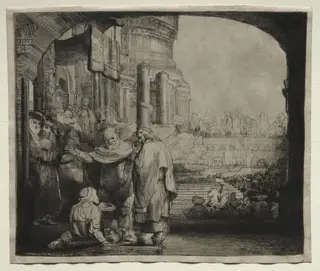 Peter and John Healing the Cripple at the Gate of the Temple, by Rembrandt van Rijn