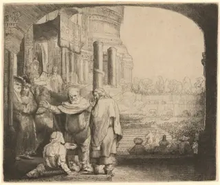 Peter and John Healing the Cripple at the Gate of the Temple, by Rembrandt van Rijn