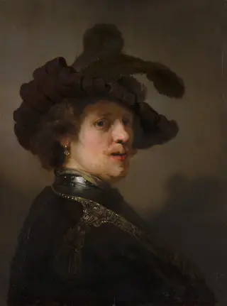 Portrait of a man in a plumed hat, by Rembrandt van Rijn