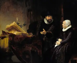 Portrait of Cornelis Claeszoon Anslo and his wife Aaltje Schouten, by Rembrandt van Rijn, 1641