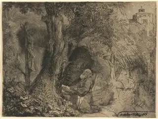 Saint Francis beneath a Tree Praying, by Rembrandt van Rijn